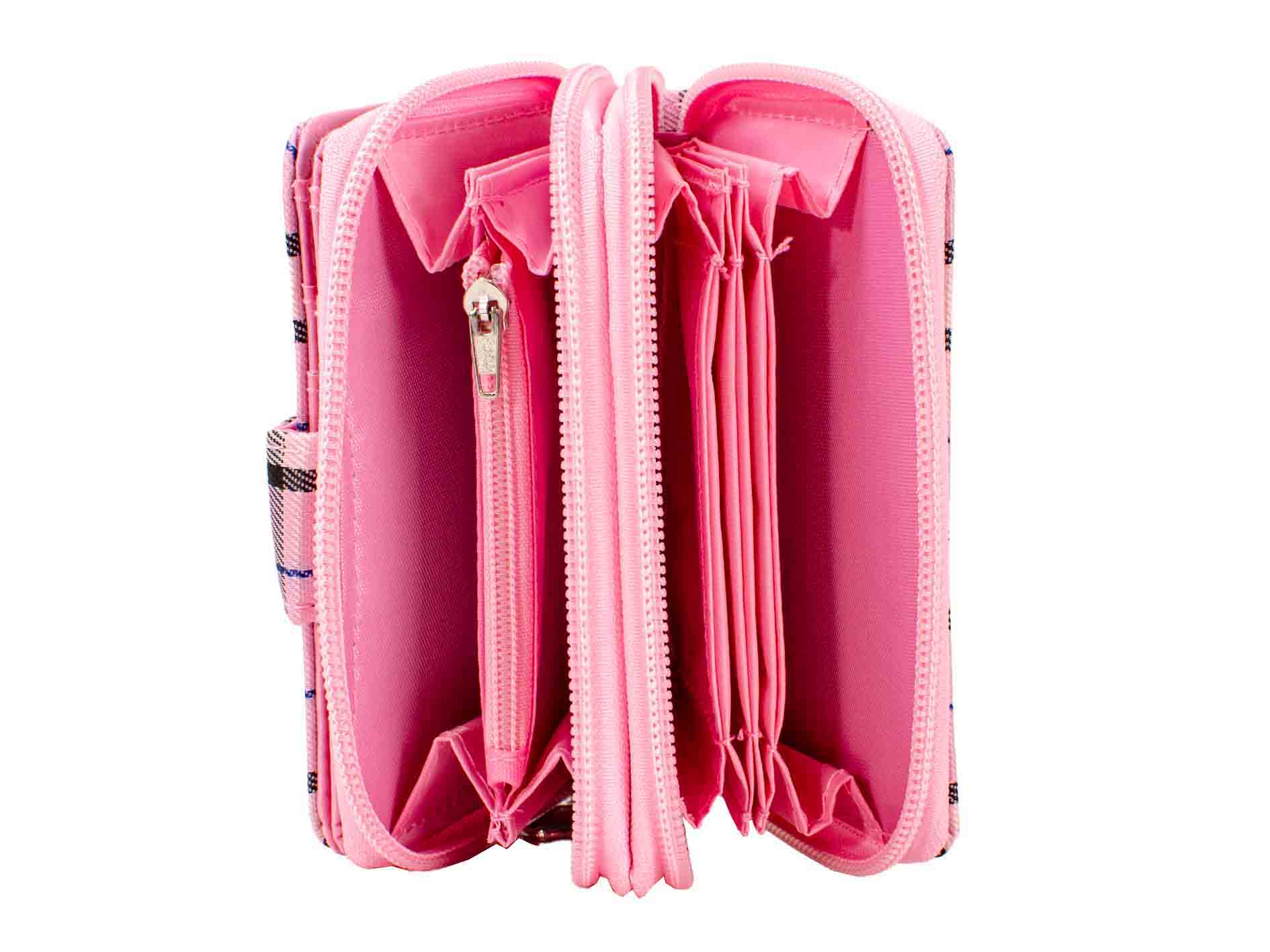 7154 pink twin zip round check purse with front wallet box of 12 [7154